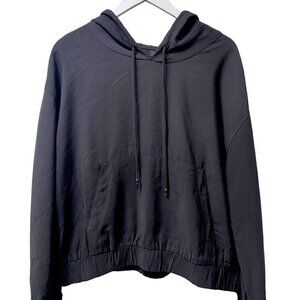 WHO WHAT WEAR Womens Hoodie XXL Black Woven Crop Jacket Pullover Rayon Blend